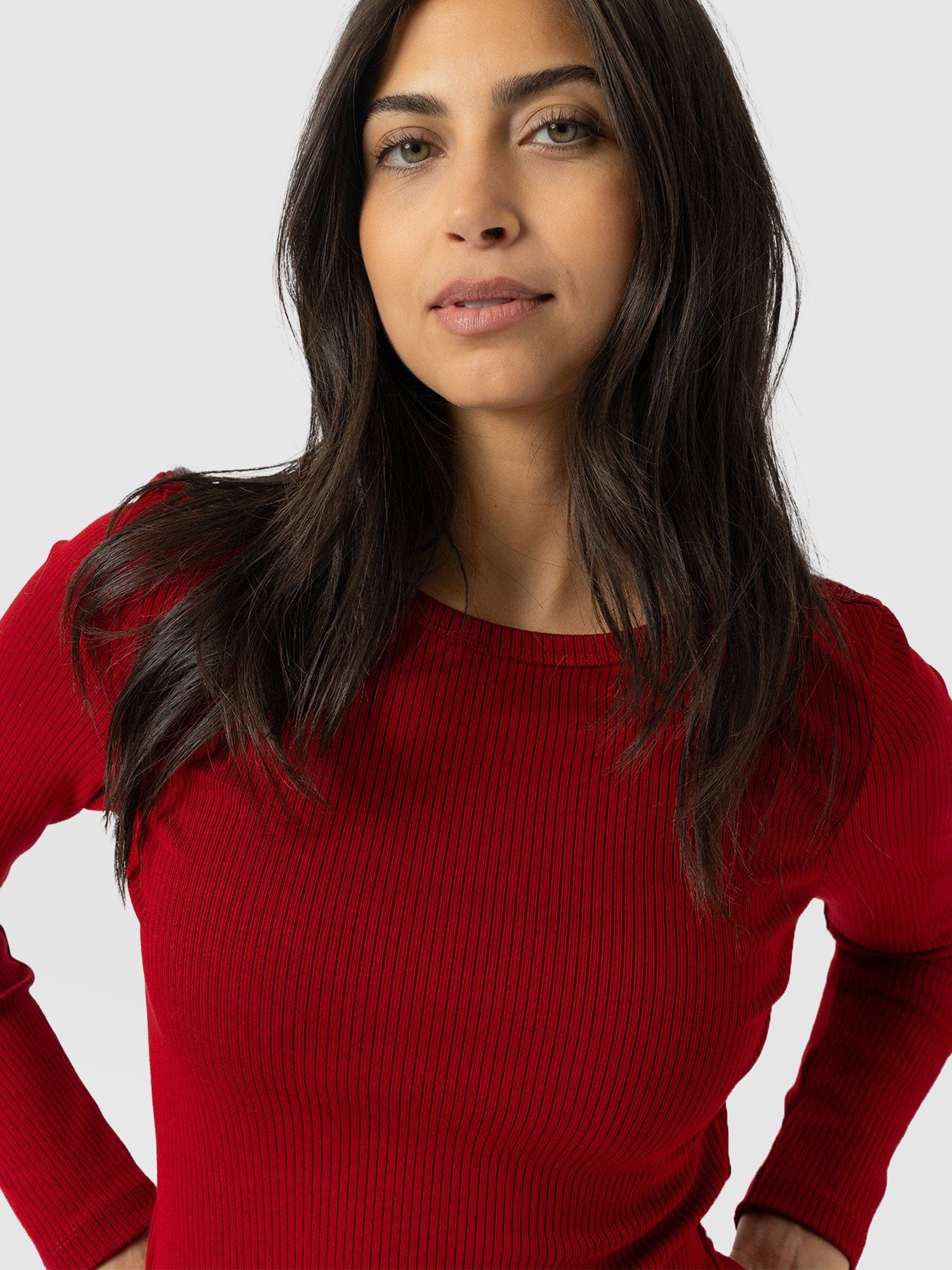 Ribbed Long Sleeve Tee - Deep Red - Image 4