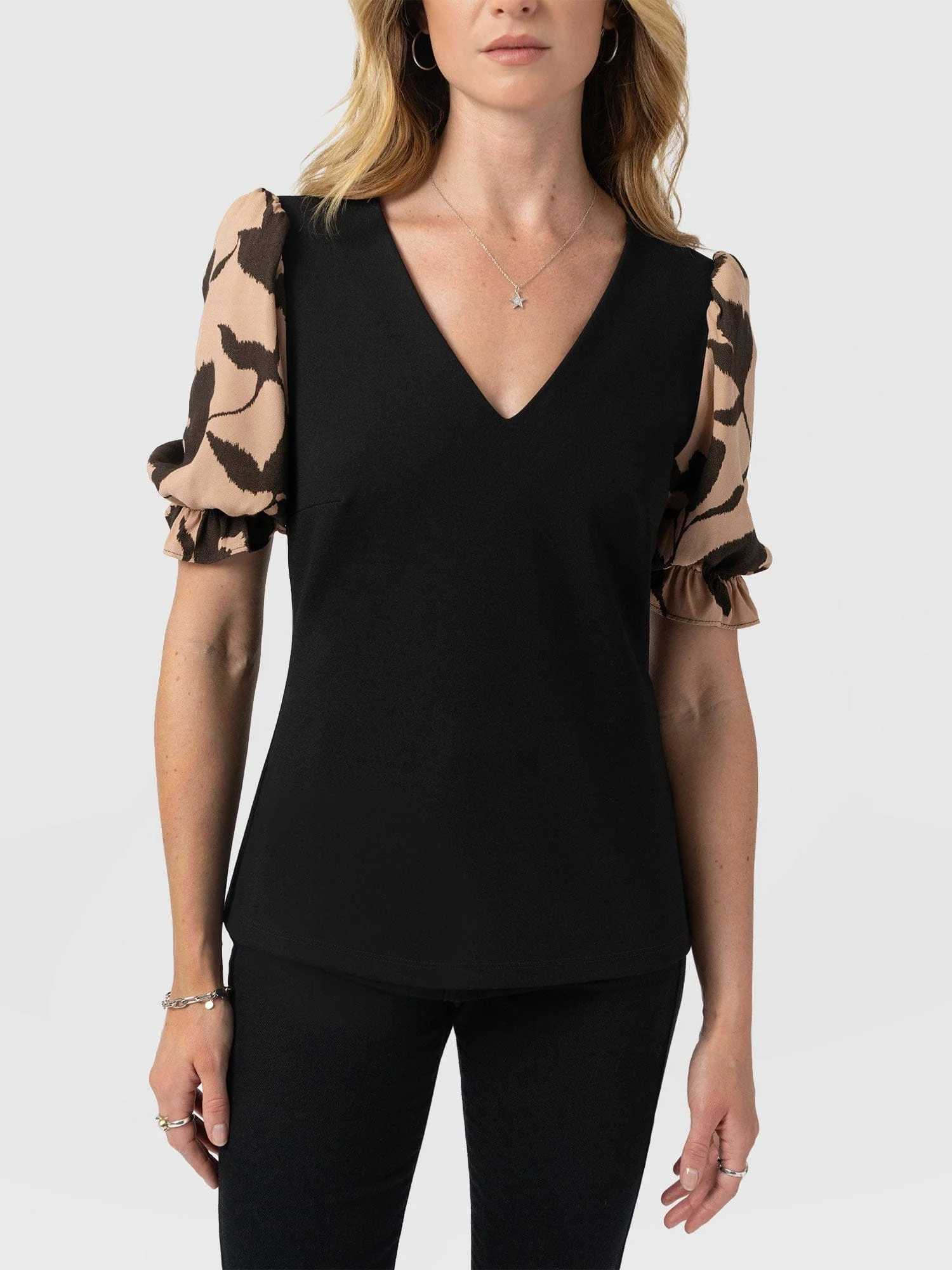 Tori Puff Sleeve Top - Brown Floral - Image 5