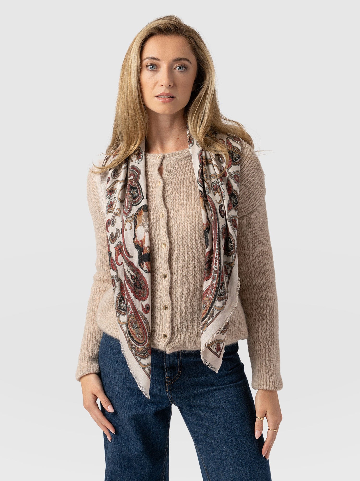 Wren Paisley Scarf - Cream/Burgundy - Image 2