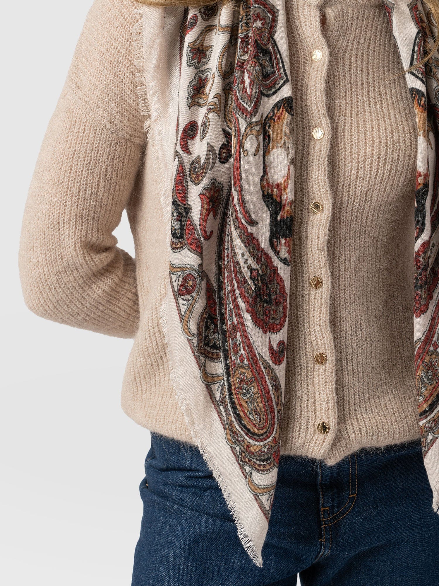 Wren Paisley Scarf - Cream/Burgundy - Image 3